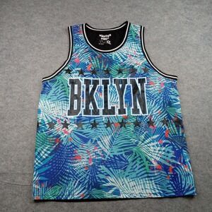 BKLYN Shirt Mens 2XL Blue Green Tropical Tank Basketball Jersey Master Piece